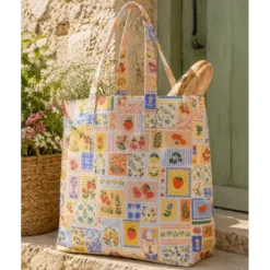 Tissu Popeline de coton Solea motif Patchwork jaune et bleu - OEKO TEX