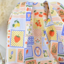 Tissu Popeline de coton Solea motif Patchwork jaune et bleu - OEKO TEX