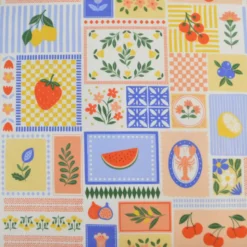 Tissu Popeline de coton Solea motif Patchwork jaune et bleu - OEKO TEX