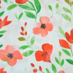 Tissu popeline de viscose Bilbao - motif fleurs rouges et vertes