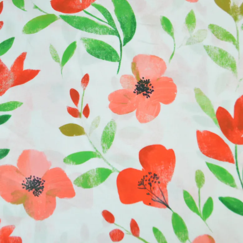 Tissu popeline de viscose Bilbao - motif fleurs rouges et vertes
