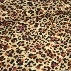 Tissu popeline de viscose Leolynx motif léopard chocolat fond beige