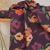 Tissu popeline de viscose Silawe - motif fleurs camel fond Aubergine