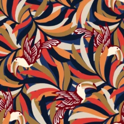 Tissu popeline de Viscose Toucan exotique Marine