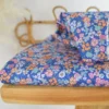 Tissu Popeline fleuri fond bleu indigo