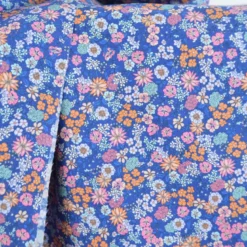 Tissu Popeline fleuri fond bleu indigo