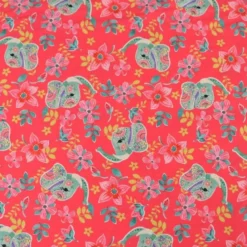 Tissu Popeline Indian Elephants - Corail