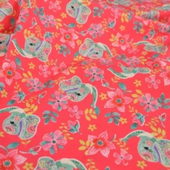 Tissu Popeline Indian Elephants - Corail