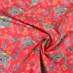 Tissu Popeline Indian Elephants - Corail