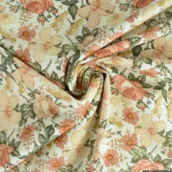 Tissu popeline Jardin Anglais Marsala et Kaki