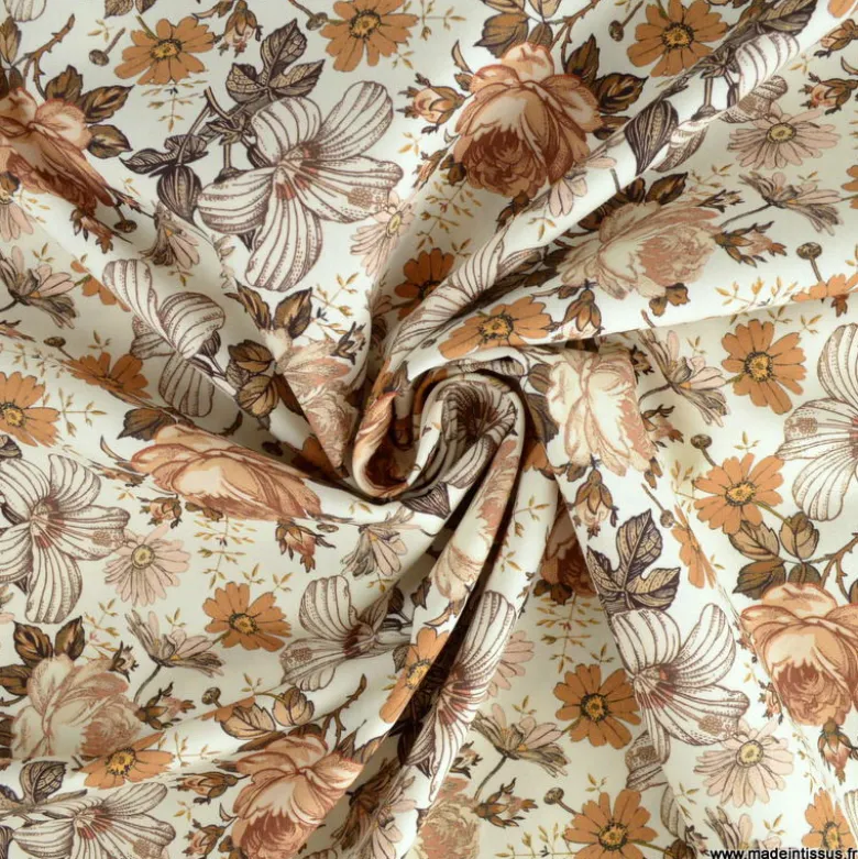 Tissu popeline Jardin Anglais Cacao
