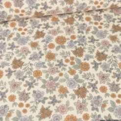 Tissu popeline Marion motif fleurs fond ecru - exclusif