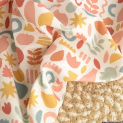 Tissu popeline motif amphores, fruits et feuilles graphique brique et marsala - exclusif