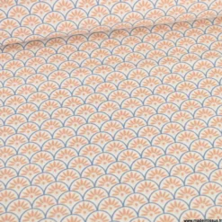 Tissu popeline motif écailles bleu et camel - exclusif