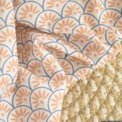 Tissu popeline motif écailles bleu et camel - exclusif