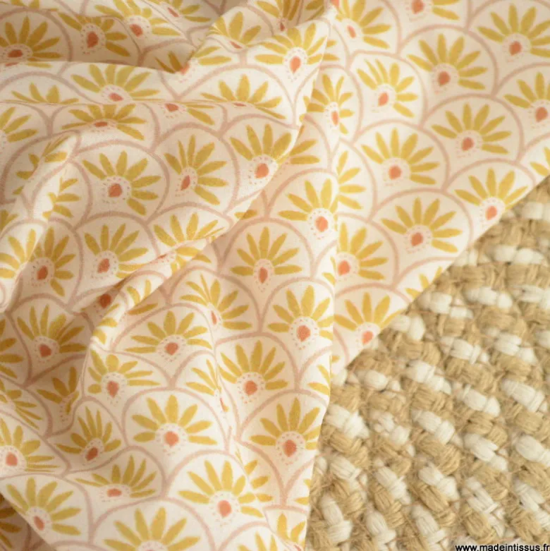 Tissu popeline motif écailles Moutarde et brique - exclusif