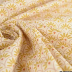 Tissu popeline motif écailles Moutarde et brique - exclusif
