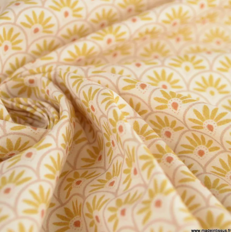 Tissu popeline motif écailles Moutarde et brique - exclusif