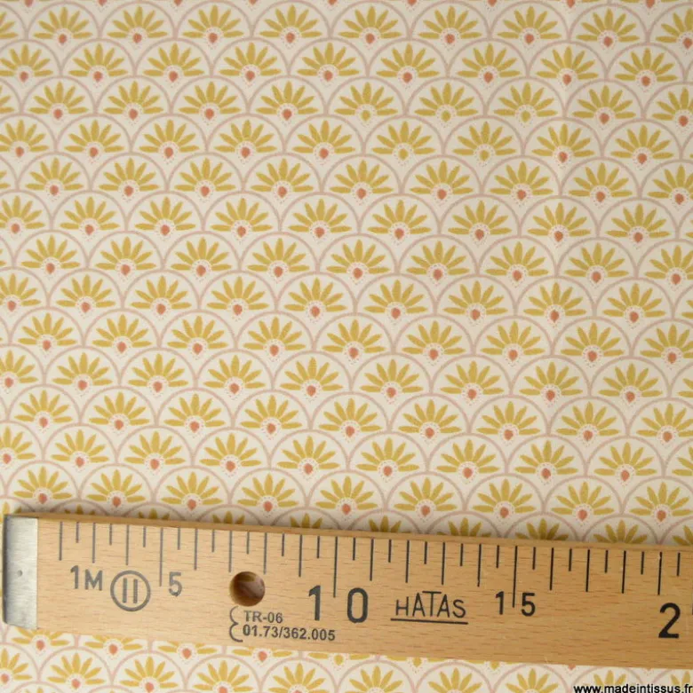 Tissu popeline motif écailles Moutarde et brique - exclusif