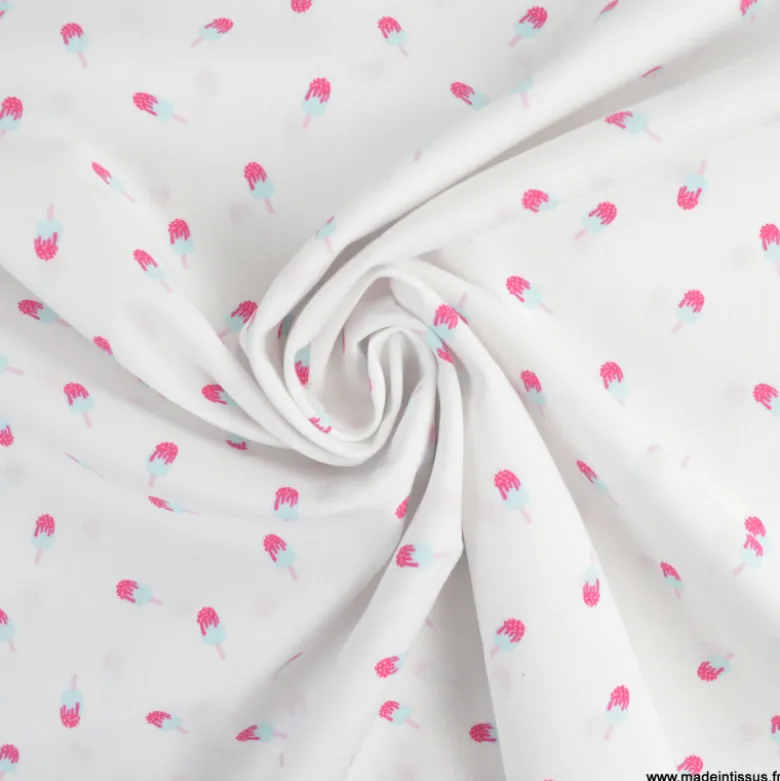 Tissu popeline motif glace esquimau fond blanc - OEKO TEX