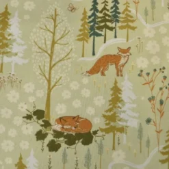 Tissu Popeline motif renards et foret Sauge - Windham Fabric