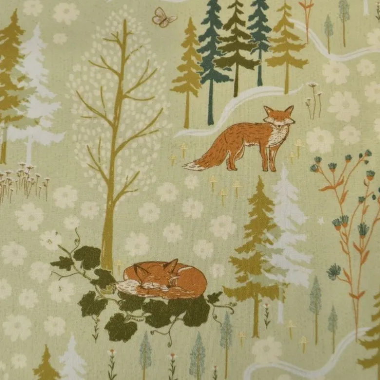 Tissu Popeline motif renards et foret Sauge - Windham Fabric