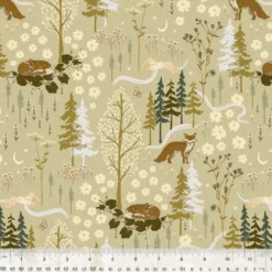 Tissu Popeline motif renards et foret Sauge - Windham Fabric