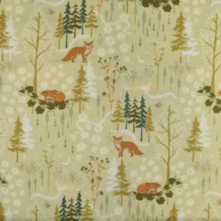 Tissu Popeline motif renards et foret Sauge - Windham Fabric