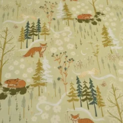 Tissu Popeline motif renards et foret Sauge - Windham Fabric