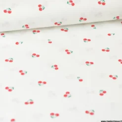 Tissu Popeline motifs Cerises fond Blanc - OEKO TEX