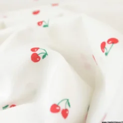 Tissu Popeline motifs Cerises fond Blanc - OEKO TEX