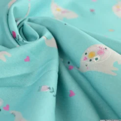Tissu popeline motifs éléphants et fleurs fond Turquoise - OEKO TEX