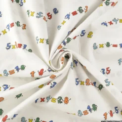 Tissu popeline motifs multiplications fond blanc - OEKO TEX