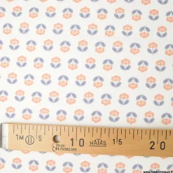 Tissu popeline petites fleurs retro bleu nuit et orangé - exclusif