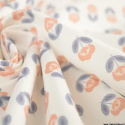 Tissu popeline petites fleurs retro bleu nuit et orangé - exclusif