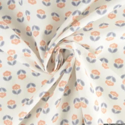 Tissu popeline petites fleurs retro bleu nuit et orangé - exclusif