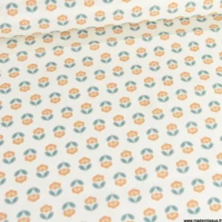Tissu popeline petites fleurs retro Camel et Paon - exclusif