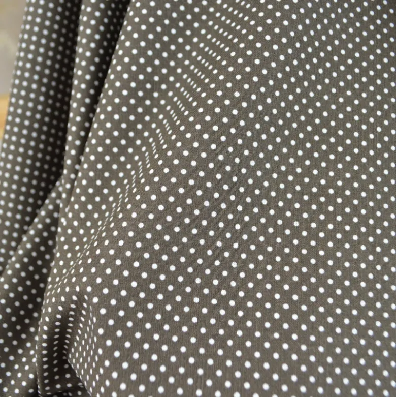 Tissu popeline petits pois blancs fond Marron - OEKO TEX