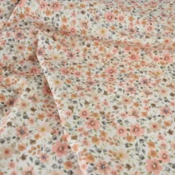 Tissu popeline Poppy motifs Fleurs pêche et camel - OEKO TEX