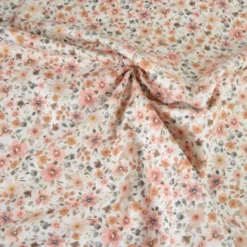 Tissu popeline Poppy motifs Fleurs pêche et camel - OEKO TEX