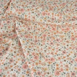 Tissu popeline Poppy motifs Fleurs pêche et camel - OEKO TEX