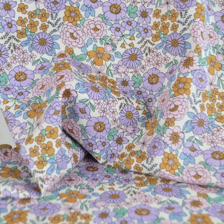 Tissu popeline Poppy motifs Fleurs Lilas - OEKO TEX