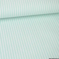 Tissu popeline à rayures Menthe et blanches tissé teint - OEKO TEX