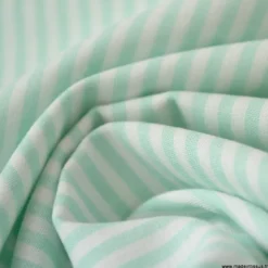 Tissu popeline à rayures Menthe et blanches tissé teint - OEKO TEX