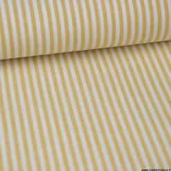 Tissu popeline à rayures Moutarde et blanches tissé teint - OEKO TEX