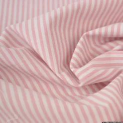 Tissu popeline à rayures Vieux roses et blanches tissé teint - OEKO TEX