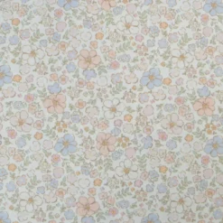 Tissu popeline Théophile fleurs roses et bleues fond blanc cassé