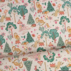 Tissu Poppy popeline motif animaux de la foret enchantée fond beige - OEKO TEX