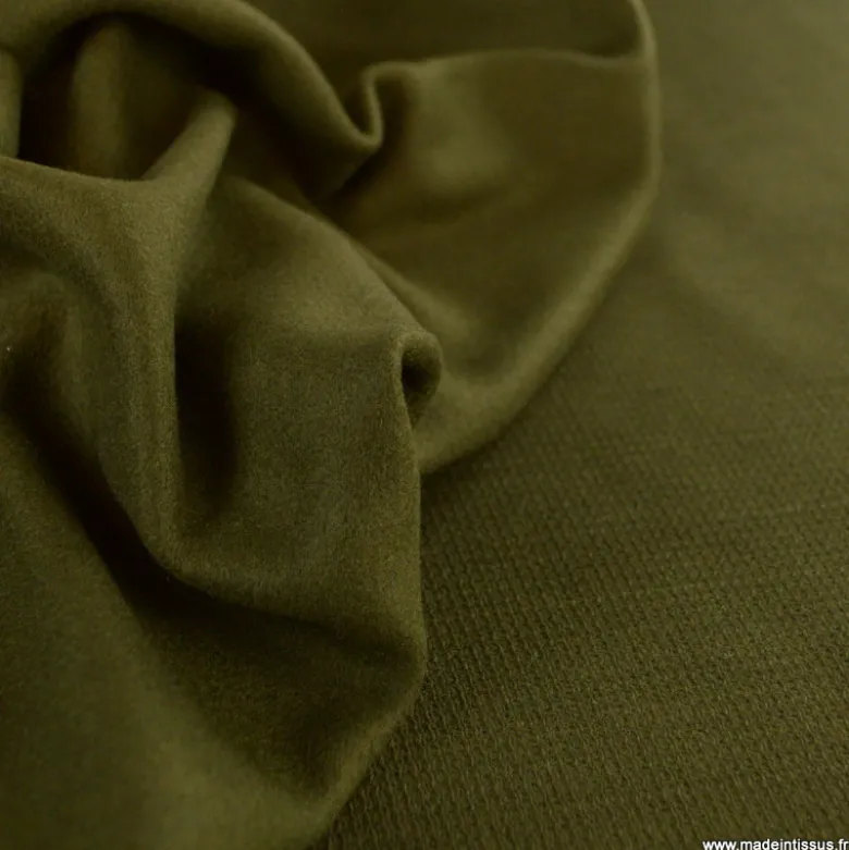 Tissu pour manteau Roberto en lainage mélangé - coloris Vert Kaki