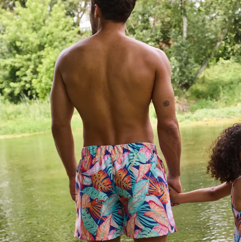 Tissu pour short de bain déperlant motif Tropical